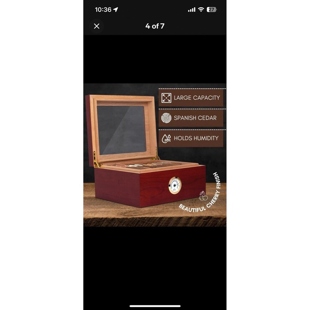 Mantello Cigars Humidors Royal Glass-Top Cigar Box for Up To 50 Cigars